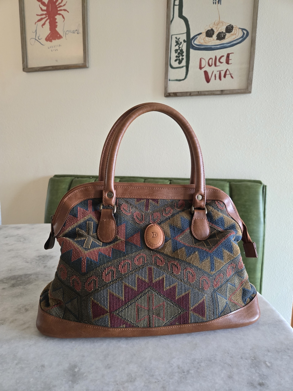 Vintage | Tapestry Handbag With Crossbody Strap